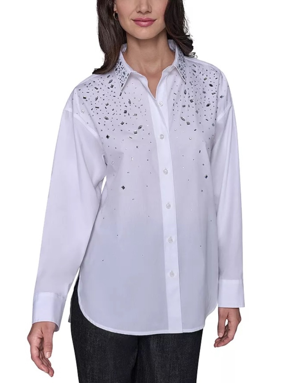 KARL LAGERFELD PARIS Embellished Poplin Blouse